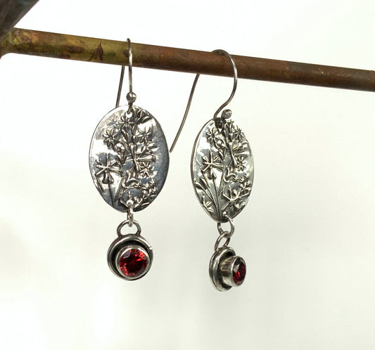 Wildflower Sterling Earrings with Red CZ - Evitts Creek Arts