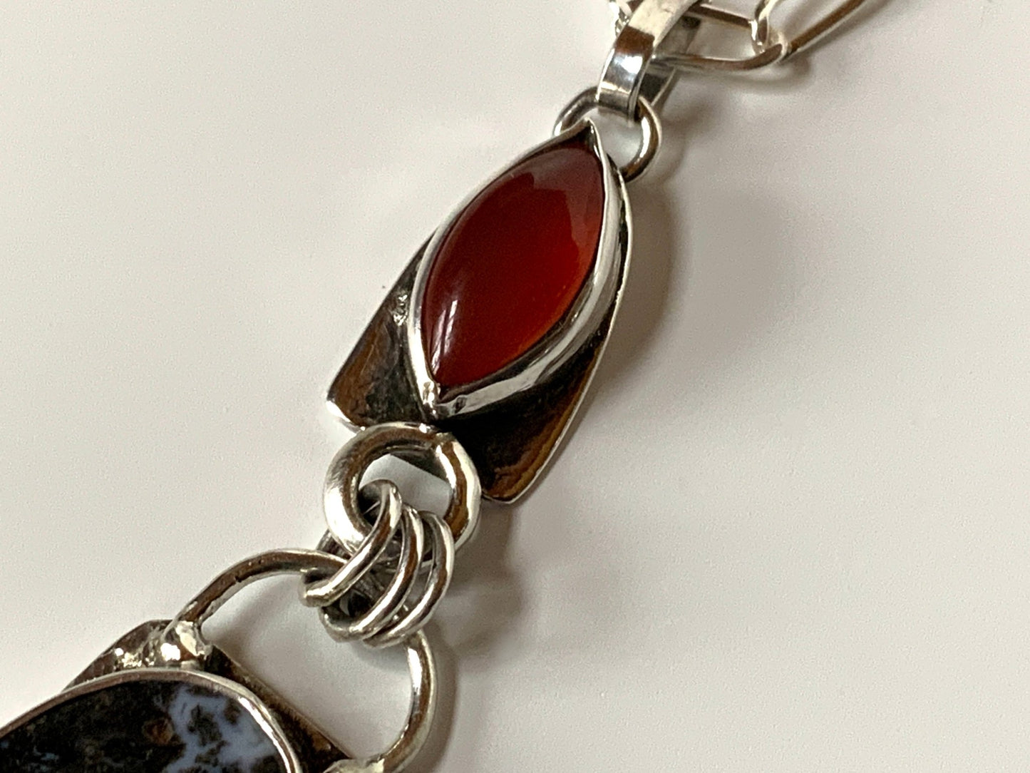 Winter Sunset Palm Root Agate and Carnelian Pendant and Chain - Evitts Creek Arts