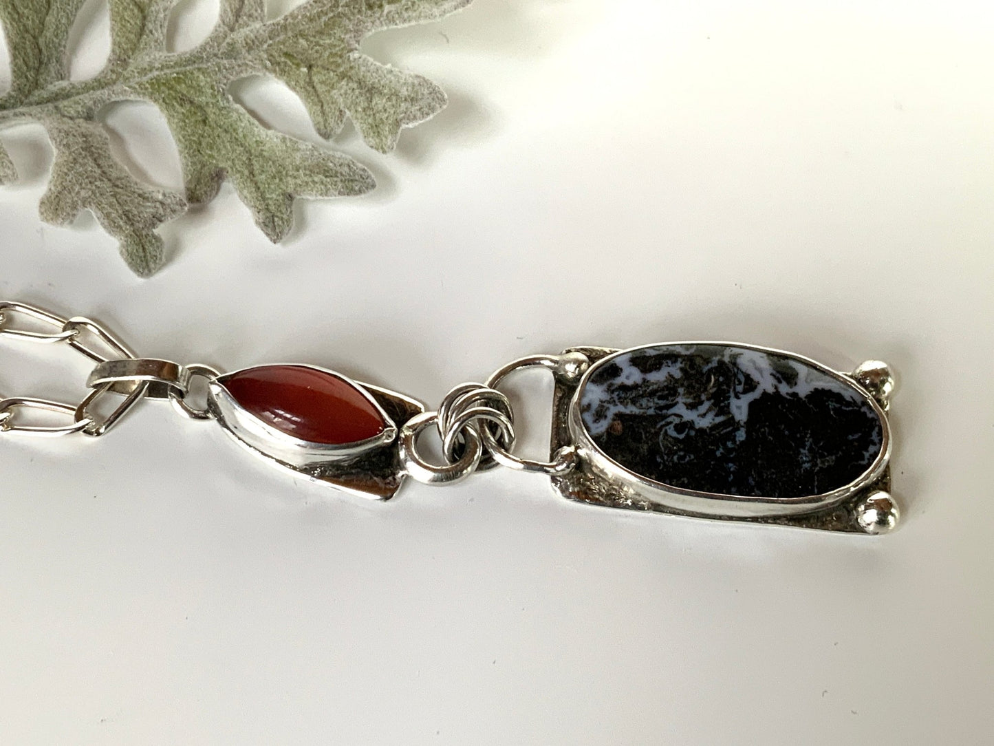 Winter Sunset Palm Root Agate and Carnelian Pendant and Chain - Evitts Creek Arts