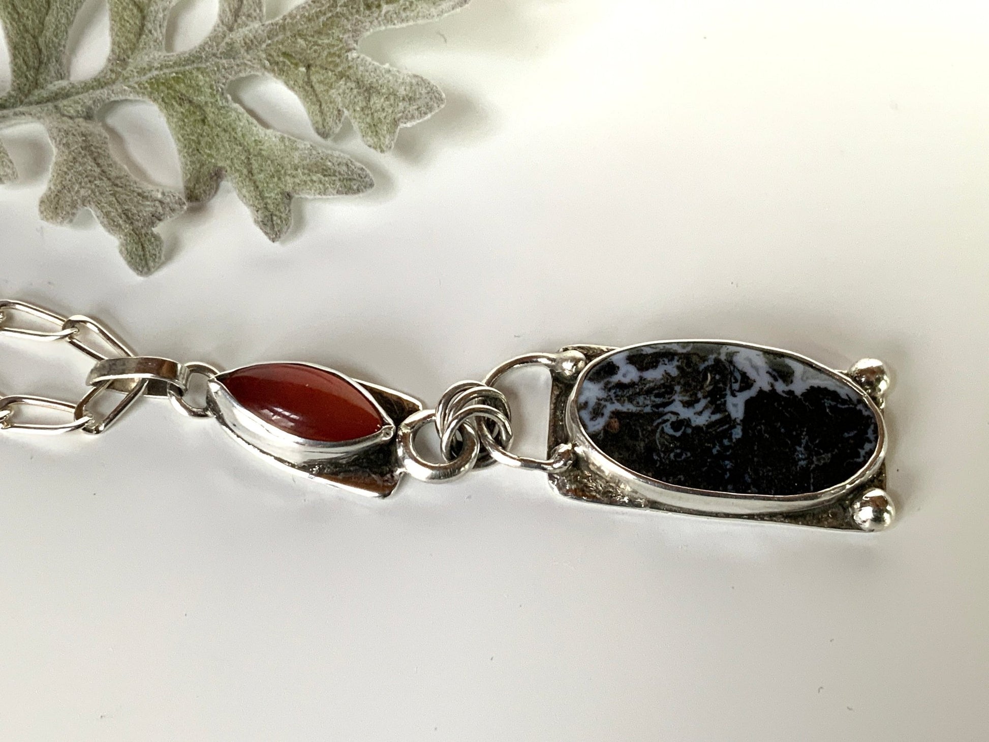 Winter Sunset Palm Root Agate and Carnelian Pendant and Chain - Evitts Creek Arts